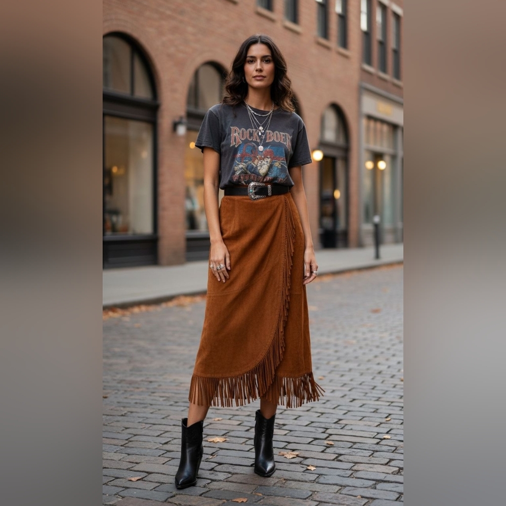 Danier Genuine Leather fringe long skirt